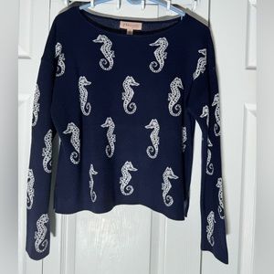 Philosophy sweater. Blue With seahorses. Size L.